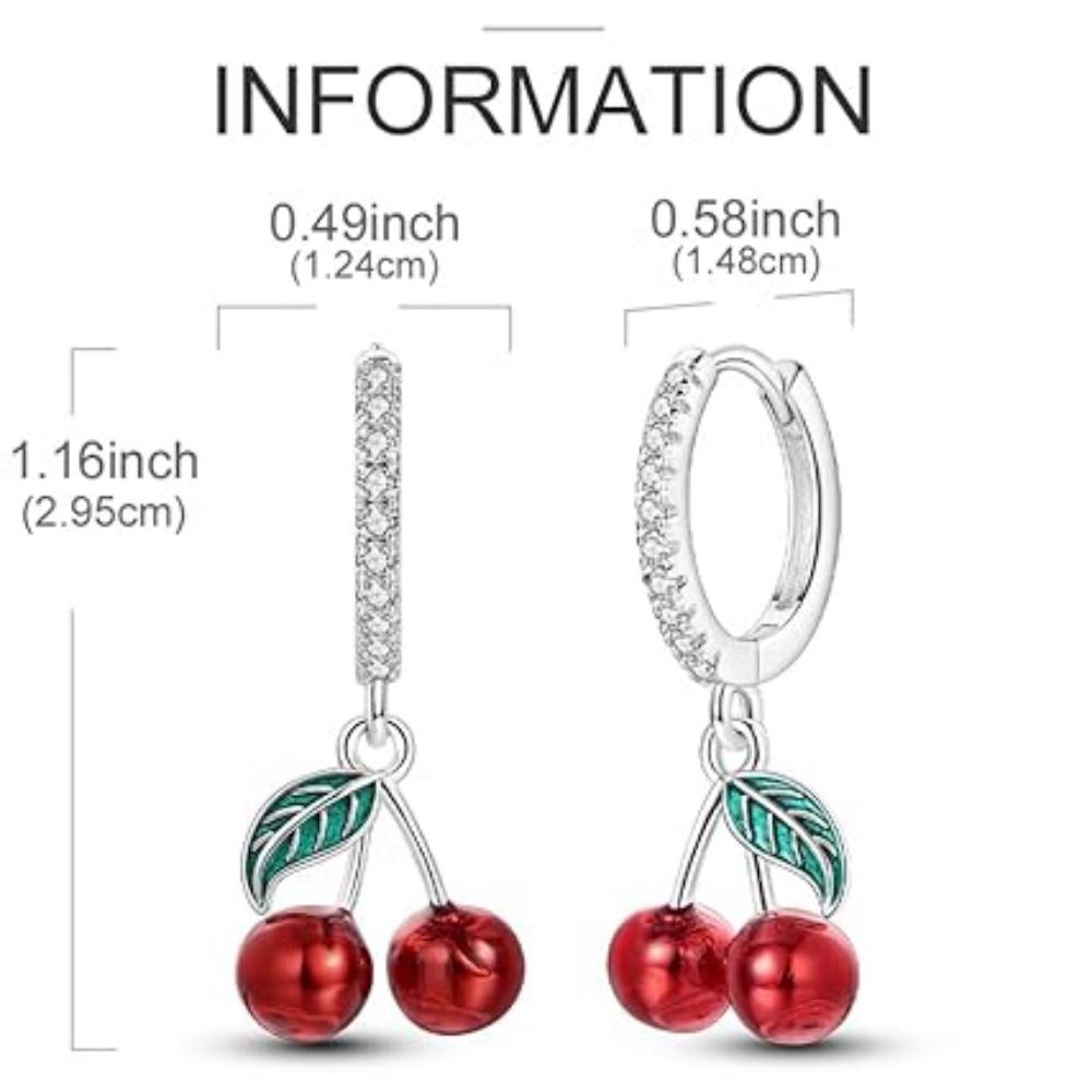Orecchini a Cerchio Pendenti Ciliegia Placcati in Argento S925 per Donna Zirconi Pavé Smalto Rosso Frutta Pendenti Carini Gioielli Estivi Regalo