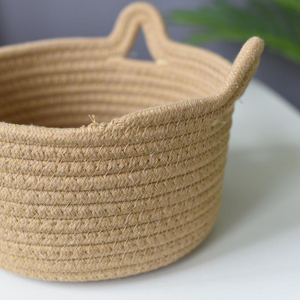 Storage Basket Cotton Basket Woven Basket Rattan Cat Ears Round Storage Basket Table Top Storage Hand-woven