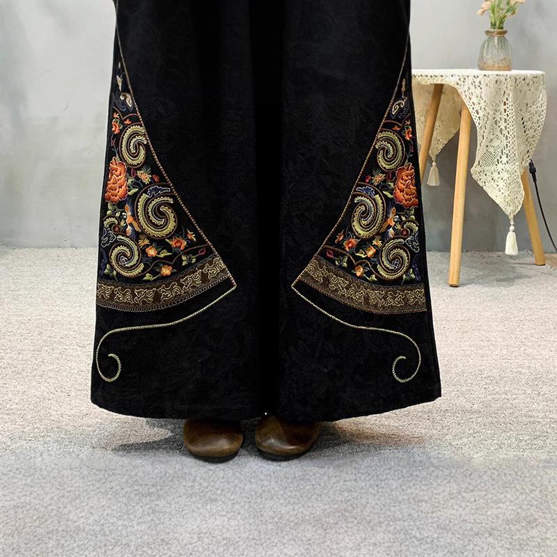 New Chinese Jacquard Ethnic Cotton-Linen Women's Skirt-Pants: Loose, Retro, Wide-Leg Trousers