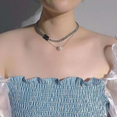 316L Stainless Steel New Fashion Kpop Pearl Choker Necklace Cute Double Layer Chain Pendant For Women Jewelry Girl Gift