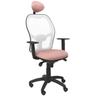Chaise De Bureau Ergonomique Jorquera - PIQUERAS Y CRESPO - Tissu BALI Rose Pâle - Dossier En Résille Blanche