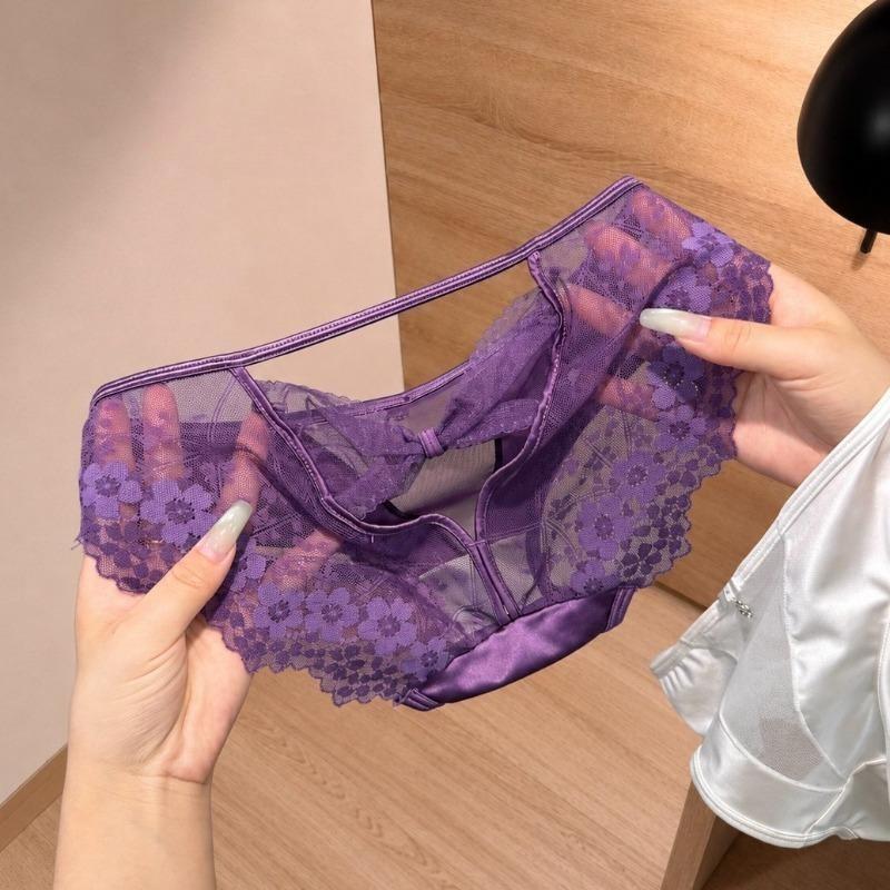 Female Summer Pure Desire Sexy Sweet Lace Bow Breathable Low Waist Triangle Briefs