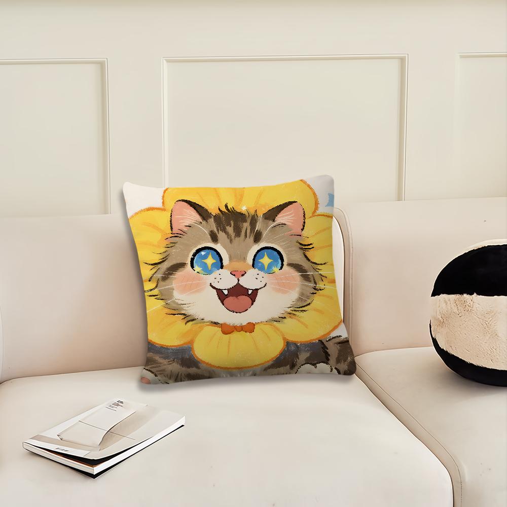 Cartoon Flowers Cat Cute Cushion Cover Pillow Cover Decoration Room Home Sofa Living Office Car Nordic Simplicity