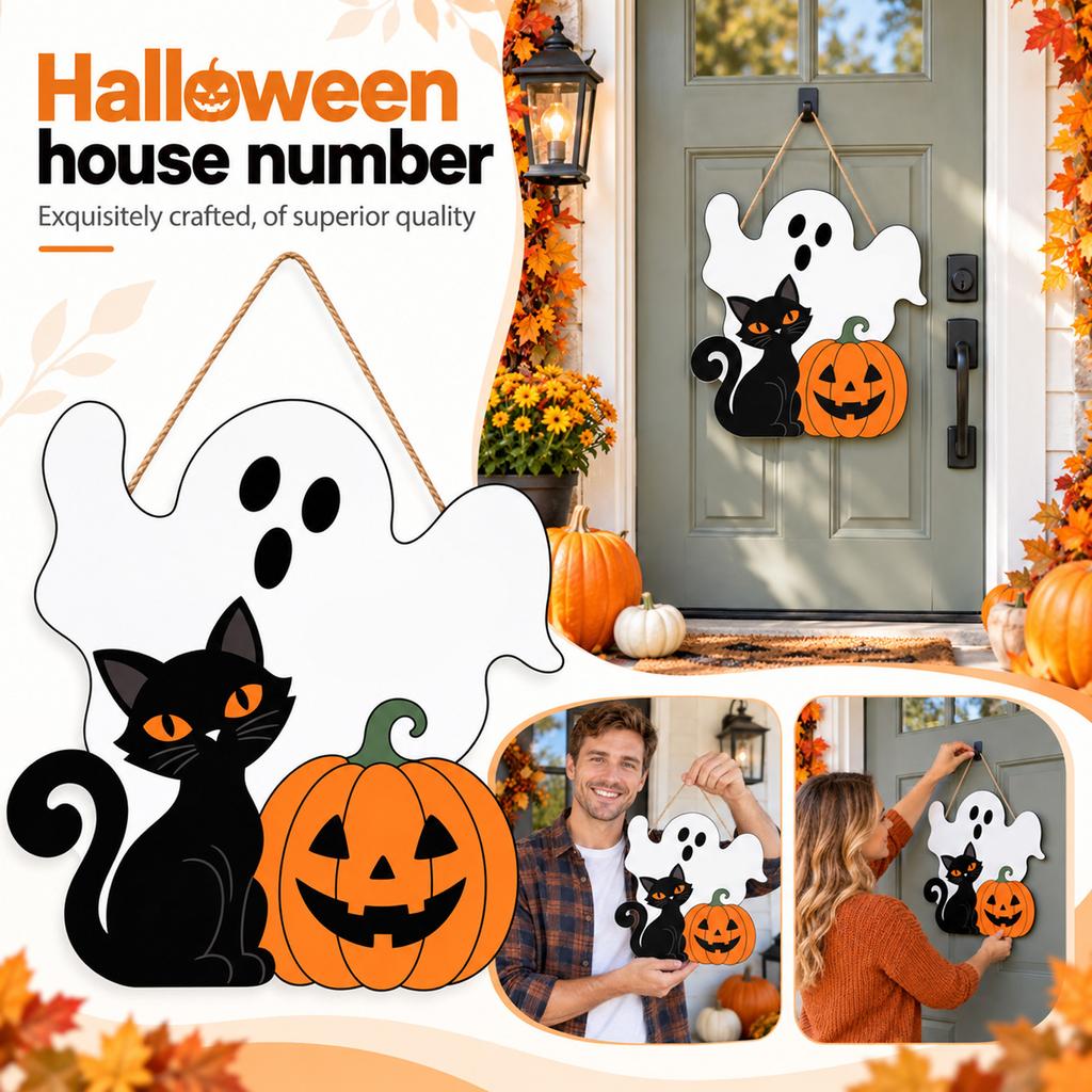 Halloween Hanging Sign for Outdoor Yard, Porch, Door and Entryway Fall Decoration