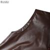 ZANZEA Women Round Neck Sleeveless Faux PU Leather Casual Waistcoat Vest Coats