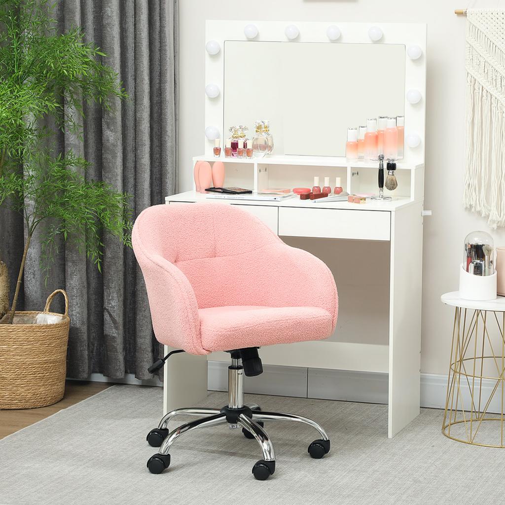 Home Office Chair, Ergonomic Desk Chair with Rocking Function, Teddy Velvet Look, 56 X 61 X 86 Cm, Pink