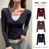 Women S V Neck Vintage False Two Piece Long Sleeve Slim Fit Top