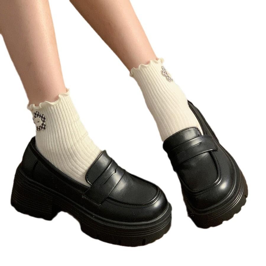 Muffin platform loafers women's spring and autumn 2025 new French thick-heeled single shoes British versatile small leather shoes