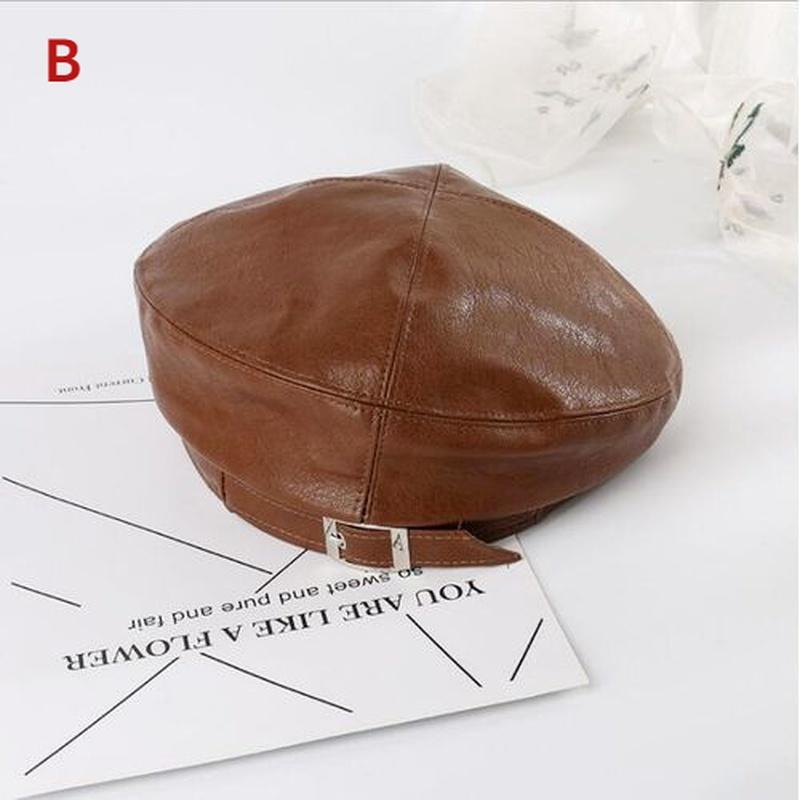 Beret Female  Pu Leather Ins British Retro Wild Painter Hat Temperament Leather Hat