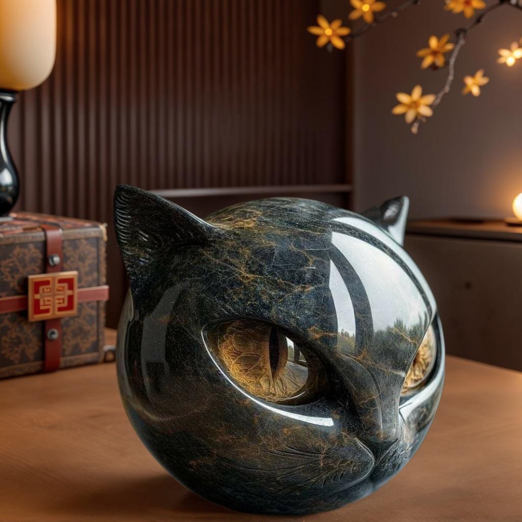 Luxury Black Cat Figurine Decor Multicolor Statue Modern Home Tabletop Art Collectible Exquisite Handcrafted Cat Sculpture Gift
