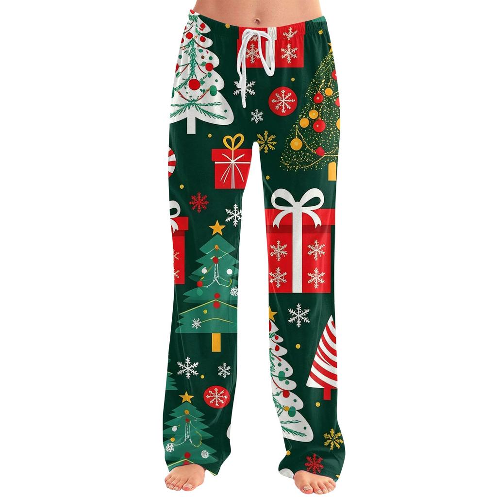 Adult Christmas Print Pants with Loose Fit Sleep Pajama Bottoms for Men Women