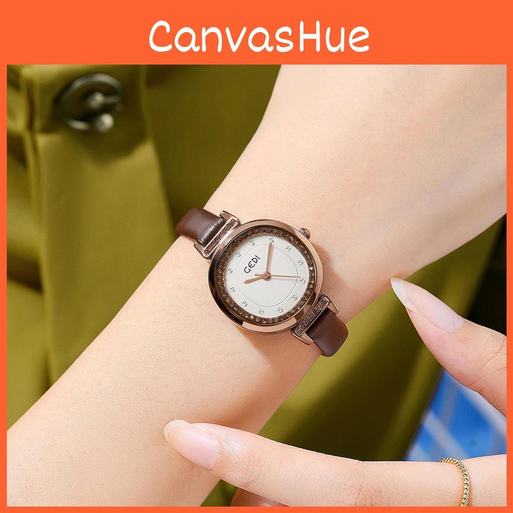 Gadi Vintage Ladies Quartz Watch With Leather Strap And Water Resistance For Fashion Enthusiasts