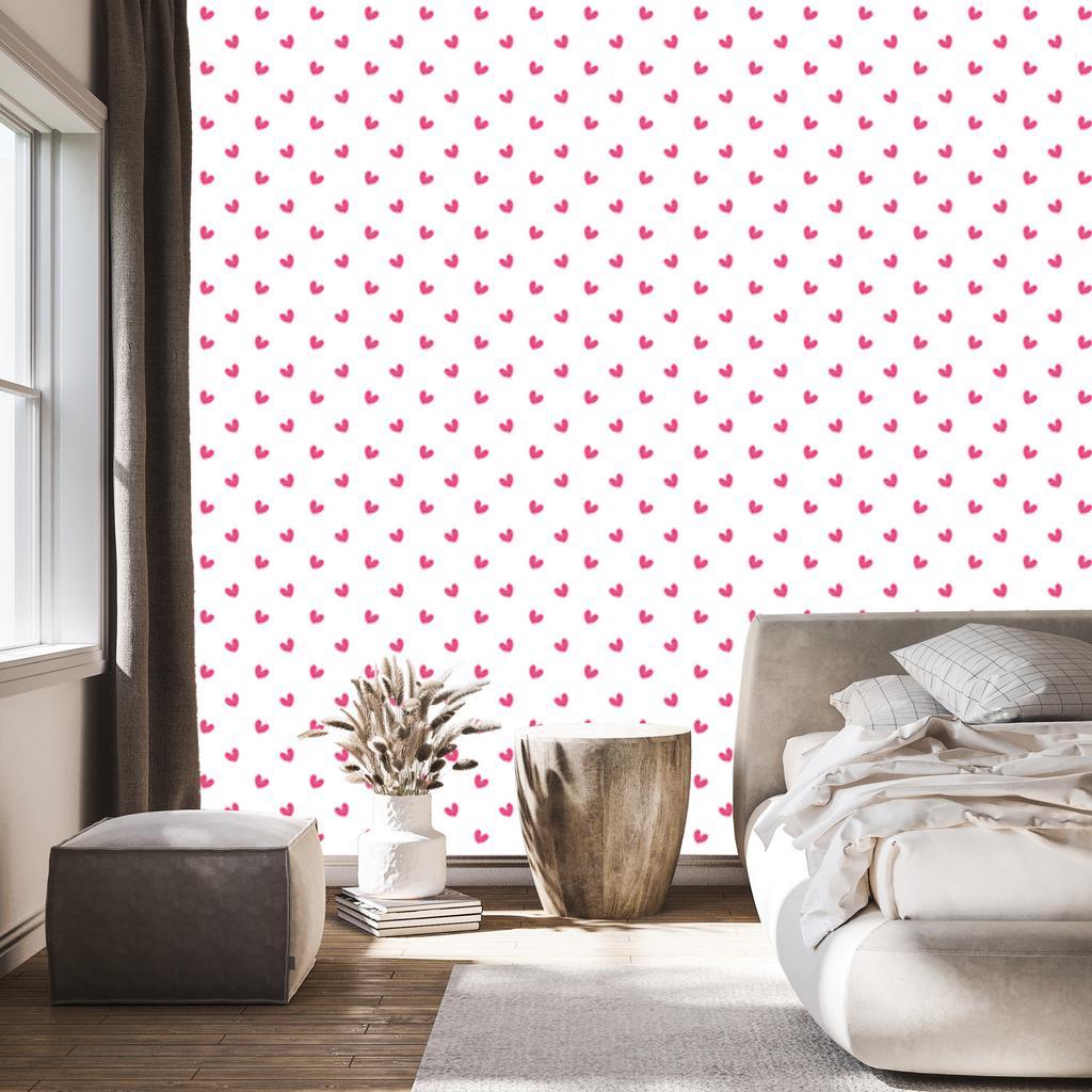Heart Wallpaper White, Powder Pink and Pink 50x1000