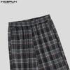 INCERUN Men Casual Loose Elastic Waist Plaid Print Wide Legs Pants Long Trousers