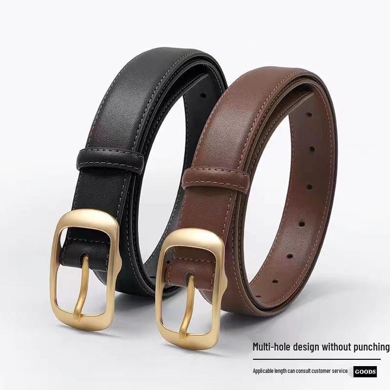 Women's Versatile Black Leather Belt - Fashionable Decorative Waistband for Jeans