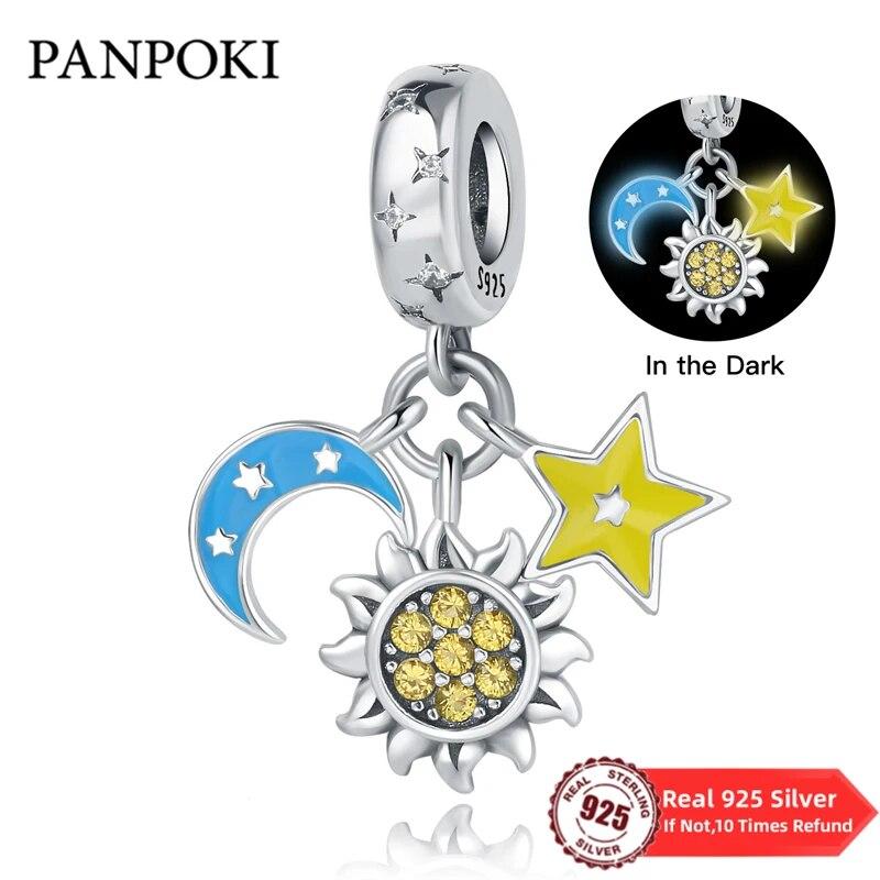 Genuine Copper Noctilucent Star Moon Star Beads Charm Pendant Fit Original Bracelet Bangle Women Diy Fine Jewelry