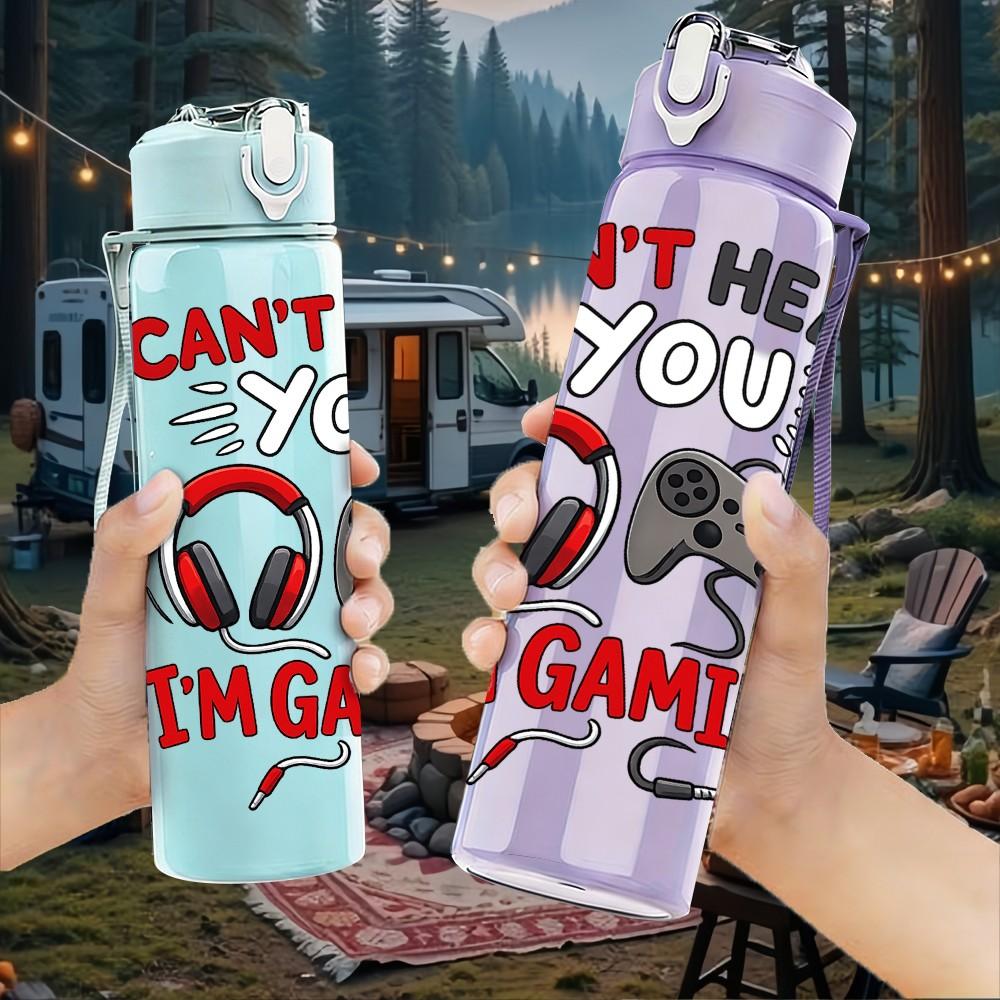 1PC Can’t Hear You I Am Gaming Headset Print 750ml Color Plastic Sports Water Bottle Leakproof Flip Straw Lid Suitable for Sports Office Home Use