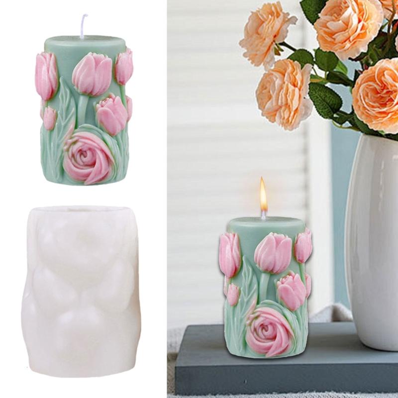 Flower Embossed Cylinder Shape Silicone Molds for Epoxy Resin Making Candle Soap Heat Resistant Floral Silicone Mould