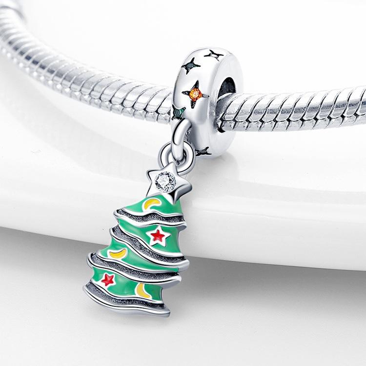 Weihnachtsthema Serie Weihnachtsbaum Glocke Schneeflocke Perlenanhänger Weiß 925 Silber Zubehör Perlenarmband Schmuck Geschenk