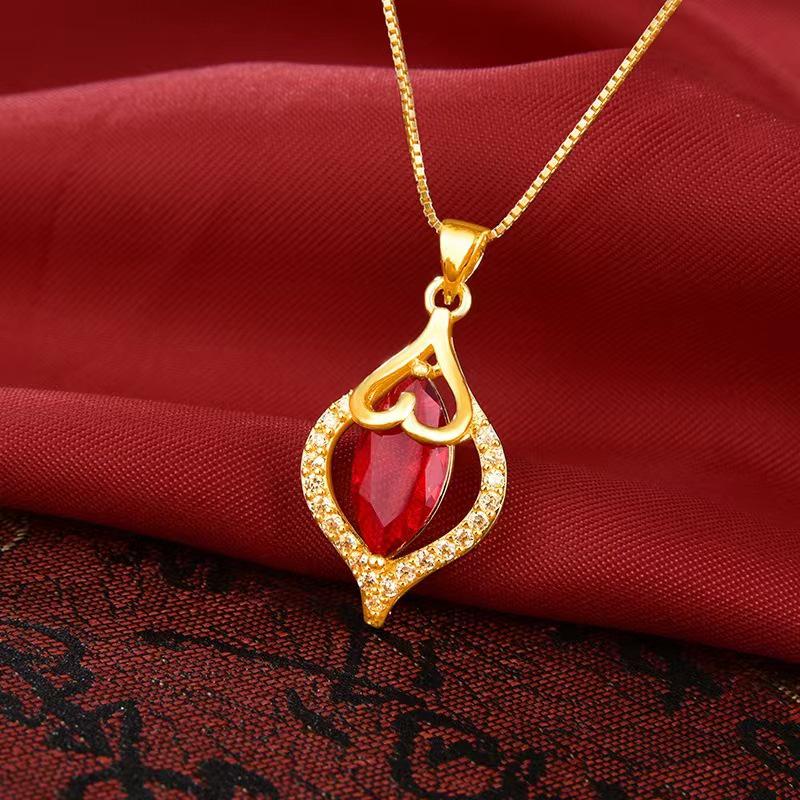 Women's Gilded Brass Love Heart Teardrop Pendant Necklace