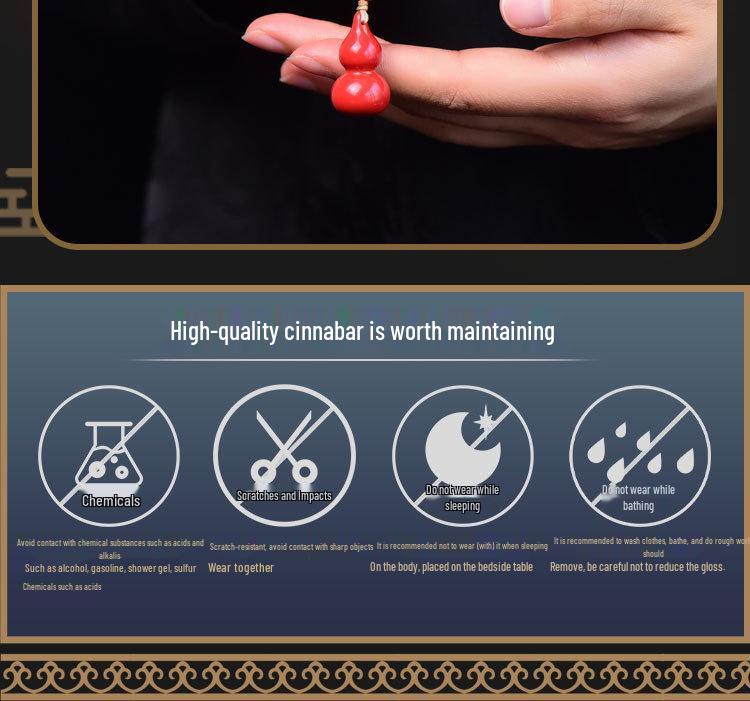 Exquisite Auspicious Clouds Gourd Keychain with Tassel - Cinnabar Bag Charm for Fortune & Longevity