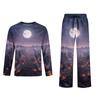 Men's Halloween Pajama Set Long Sleeve Long Pants with Crotch Buttons and Elastic Drawstring Waist