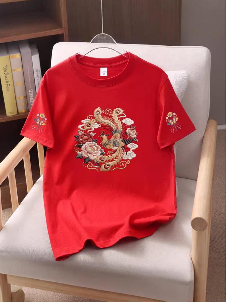 2026 Summer Unisex National Trend Cotton T-Shirt: Chinese Style, Loose Fit, Short Sleeve