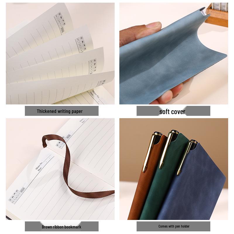 Customized A6 Soft Leather Notebook with Logo Printing, Pen Holder, and Soft Cover Business Journal
