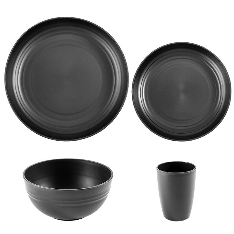 

Набор пластиковой посуды из пшеничной соломы 16/24/32 предмета для путешествий на открытом воздухе 4pcs/Set чёрный