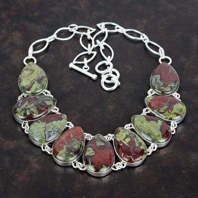 Dragon Bloodstone Necklace 925 Sterling Silver Necklace Adjustable Chain Necklace Original Gemstone Necklace Handmade Jewelry Gifts for Mom