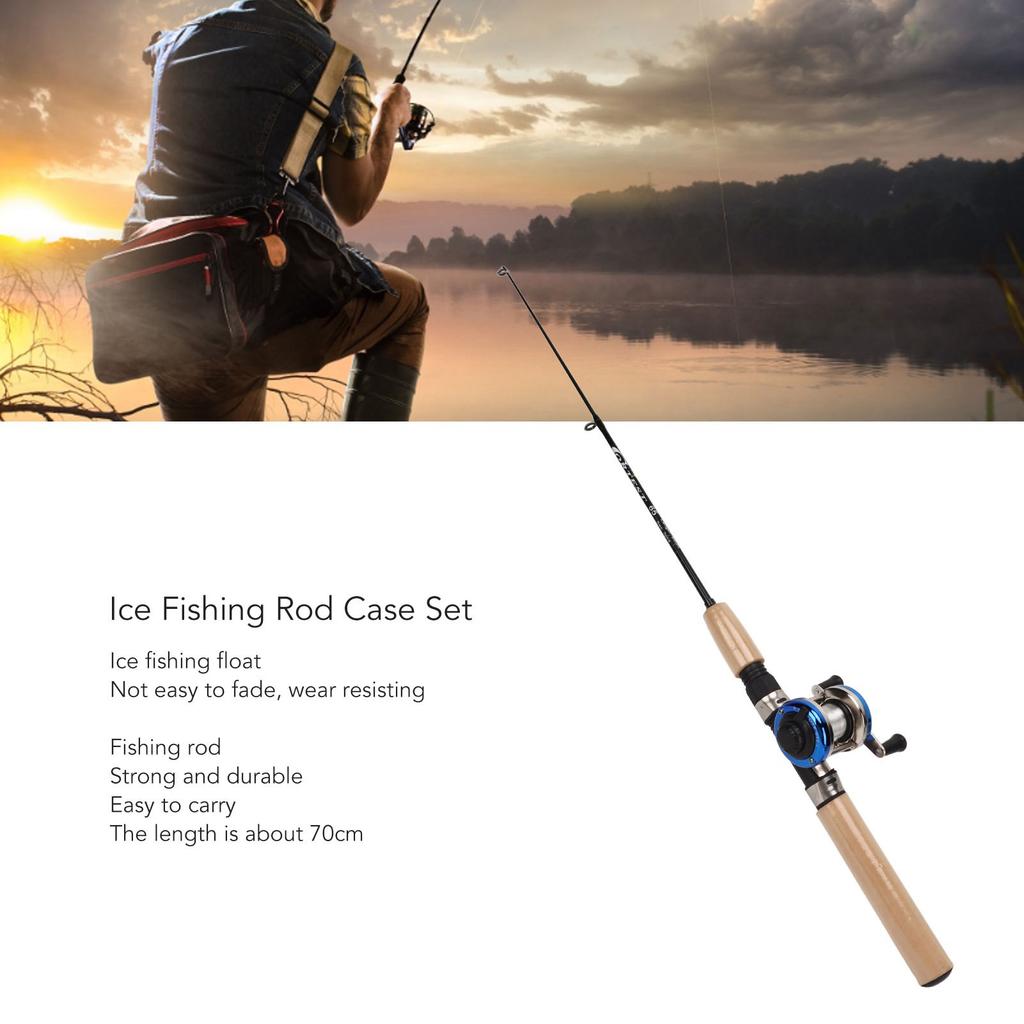 Ice Fishing Rod Kits Complete 27.6inch Rod Portable Ice Fishing Accessories with Case Jigs Float Hook Weight Reel