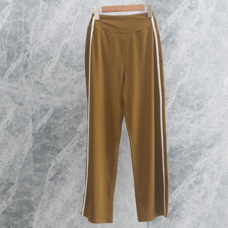 High-Waisted Straight Leg Contrast Yoga Pants - Elastic, Loose, and Comfortable for Fitness