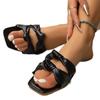Women's Square Toe Flat Slide Sandals with Summer Slippers for Outdoor, Casual Wide Width Beach Flip Flops