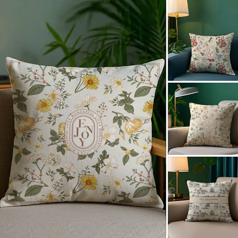 Simple Flower Painting Pillow Case Home Doublesided Printing Short Plush Colorfast Microfiber Cushion Cover
