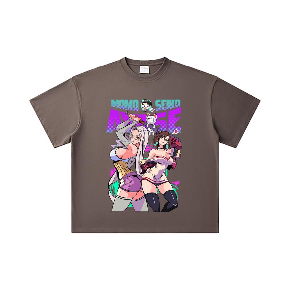 260 GSM Doppelgarn 32er Zählung 100% Baumwolle Dandadan V22 Momo Seiko Print Unisex Schweres Baumwoll-T-Shirt