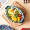 Bohemian Egg-shaped Ceramic Baking Pan Pasta Plate Fruit Salad Plate Colorful Combination Set, 9 Inch