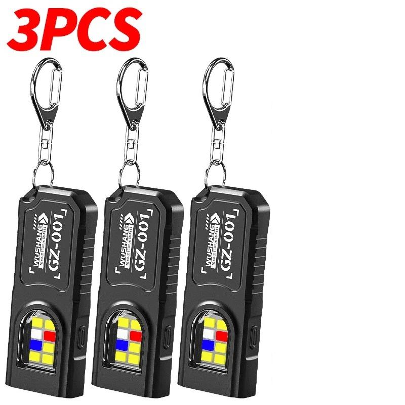 Mini Keychain Lamps USB Charging Head Torch Light Waterproof Hiking Camping Lights Protable Rechargeable Keychain Flashlights