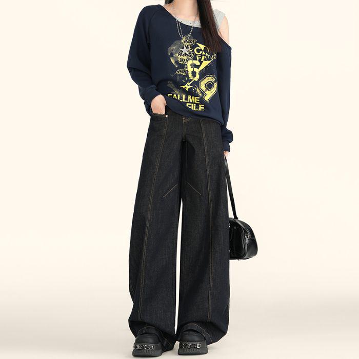 

Women s Wide-Leg Draping Scythe-Cut Jeans - Fall 2025 Slimming Floor-Length Trousers Extra Large