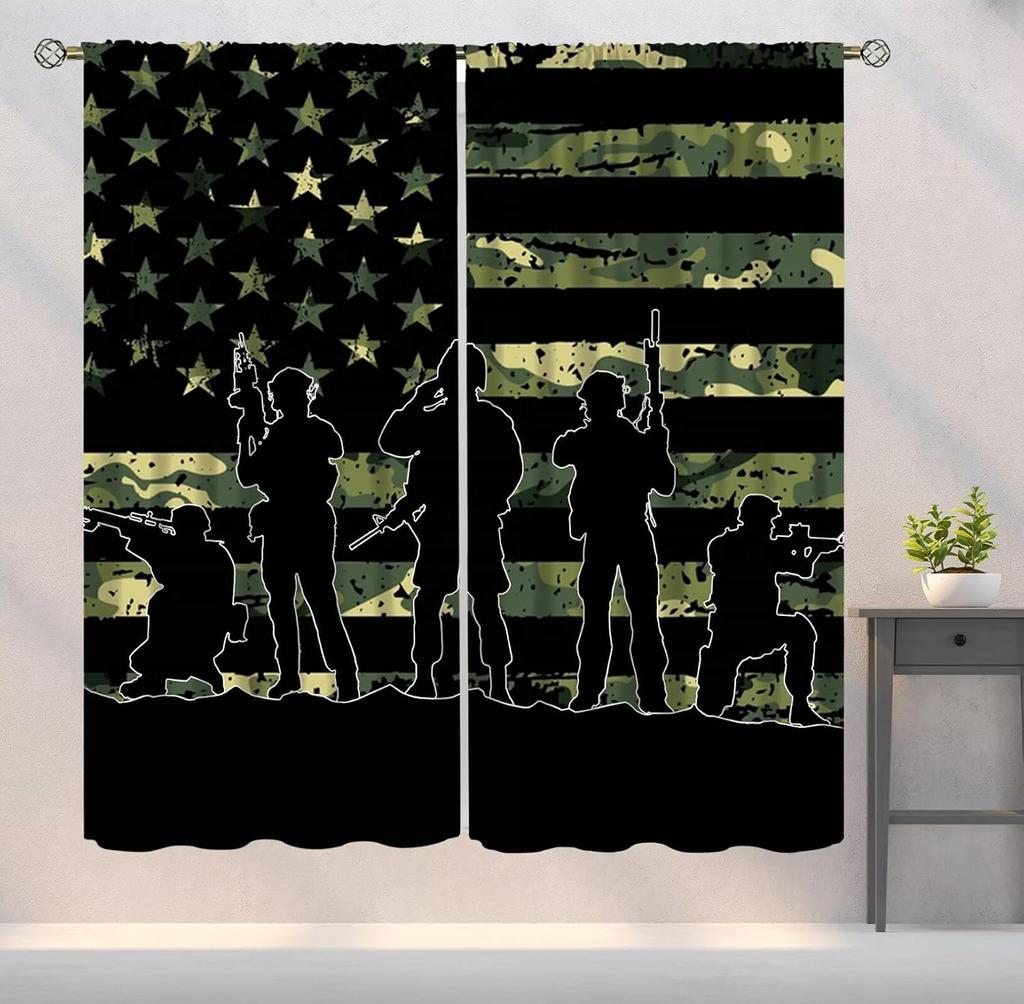 Maskovací lesní závěsy Chlapecký teenagerský pokoj Lovecký tábor Camo Tepelné Umělecký potisk Okenní závěsy Obývací pokoj Zatemňovací Vyrobeno z Polyesteru Skvělá úprava