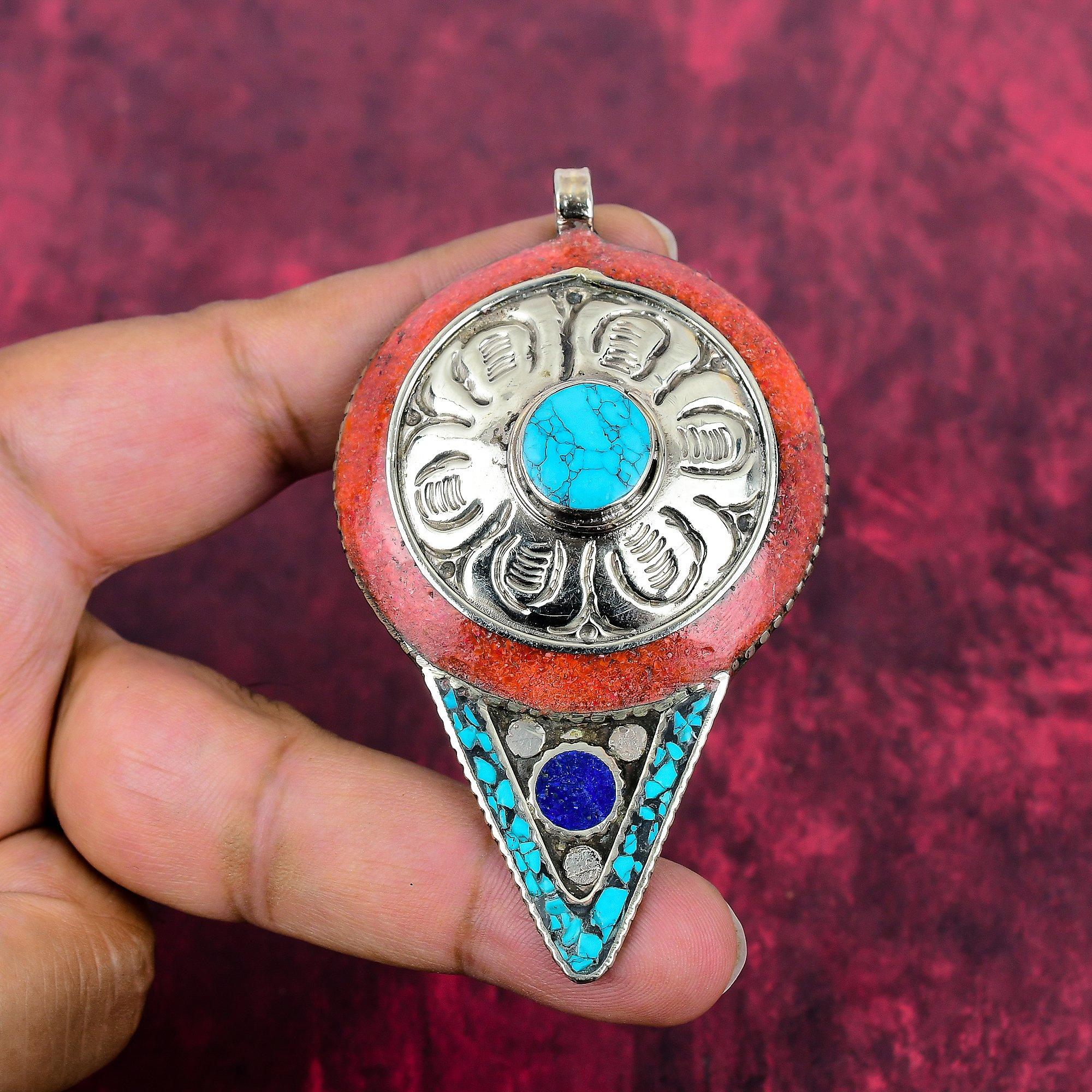 

Кулон из бирюзы, коралла и лазурита, драгоценный камень 925 пробы, цельное серебро, ювелирный кулон, украшения ручной работы, кулон с камнем месяца рождения, подарок для него