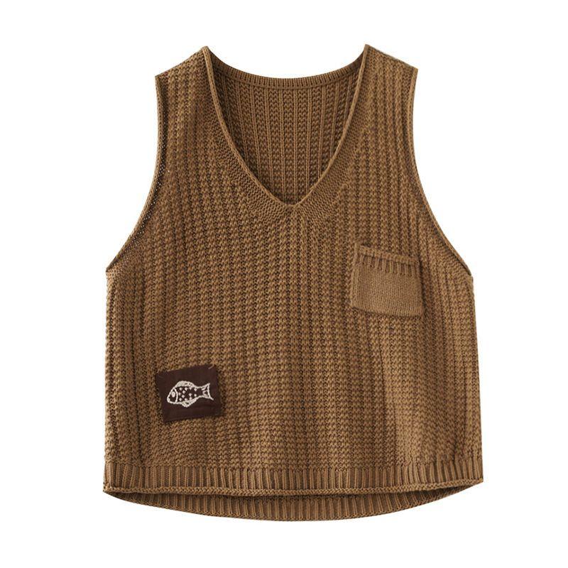 Women's Korean-Style Loose Outer-Wear Versatile V-Neck Pullover Thin Hollow-Out Sleeveless Knitted Sweater Vest Cardigan Trendy