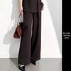 Elegant Coffee-Colored Collarless Skirt Suit for Women with Waist-Cinching Belt - Perfect for Urban Professional Style and Commuting.