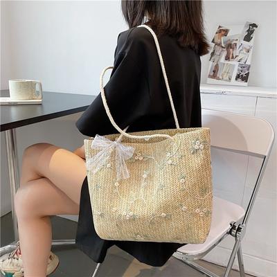 Sommer Mode Koreanische Version Stroh Spitze Schulter Tasche Handtasche Damen Große Kapazität Eimer Tasche