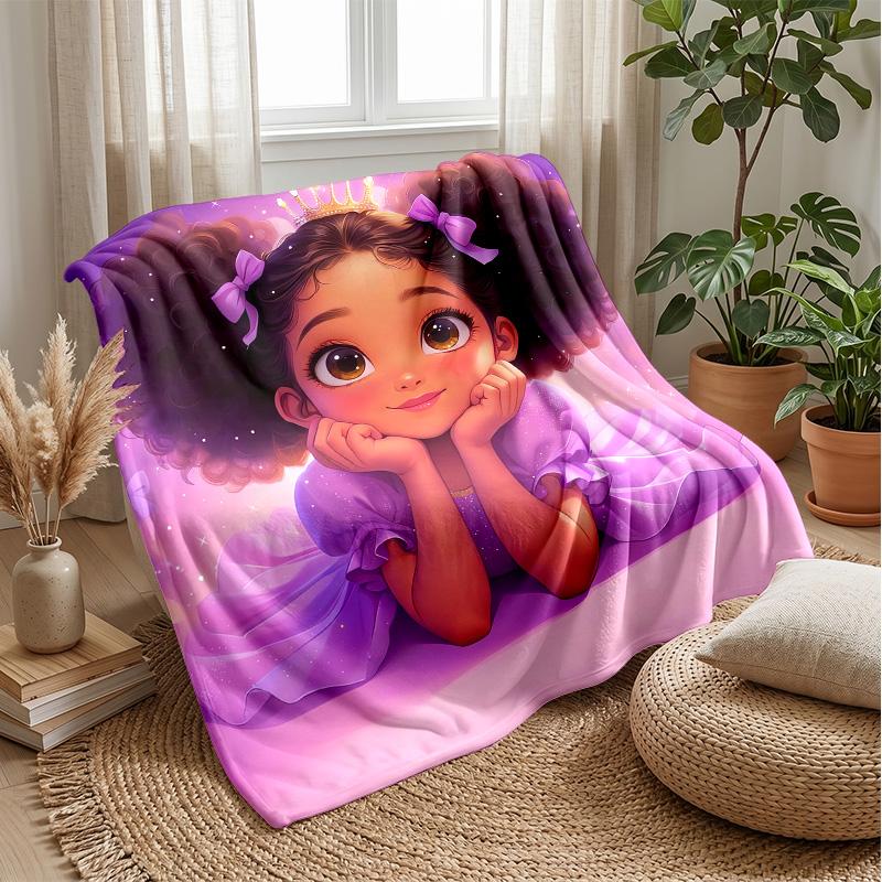 Purple Hair Princess in Blue Gown Theme blanket Lightweight Warm Flannel Blanket Decorative Throw Blanket for Home Decoration