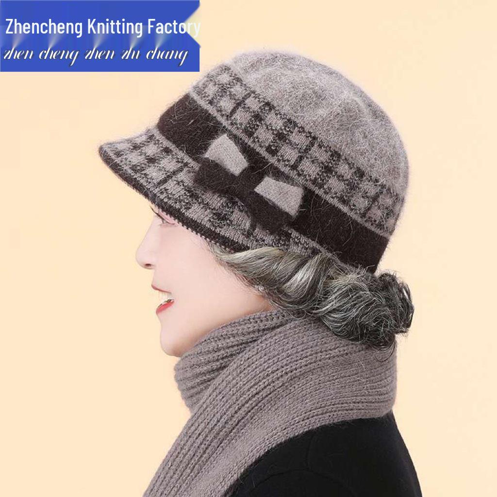 Mom's Winter Fleece-Lined Knitted Basin Hat for Elderly Women
