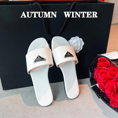 Summer French Premium Flat Bottom Versatile Triangle Standard Outer Wear Slippers Holiday Beach Sandals One-word Slippers Women