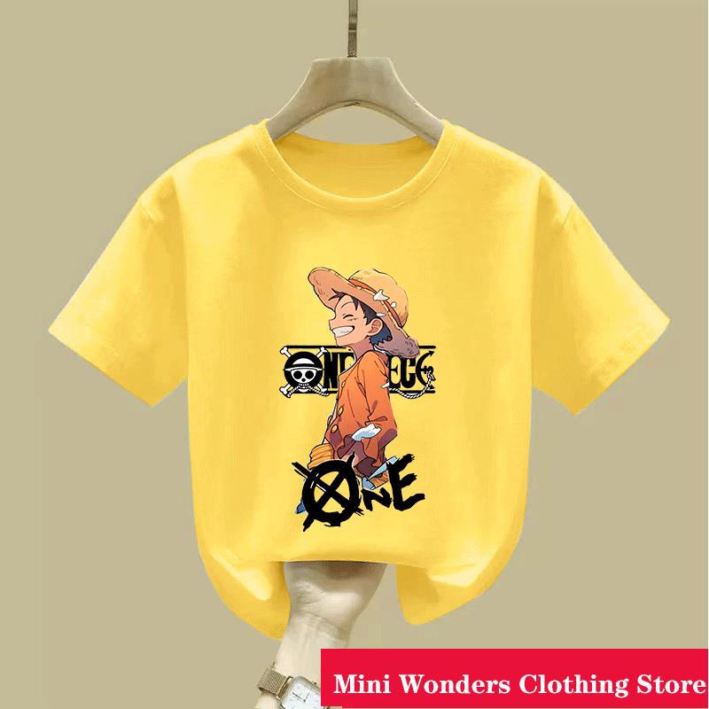 Koszulka z kreskówkowym anime One Pieces Luffy dla dzieci, chłopcy, pochłaniająca pot, oddychająca koszulka, letnie ubrania dla nastolatków