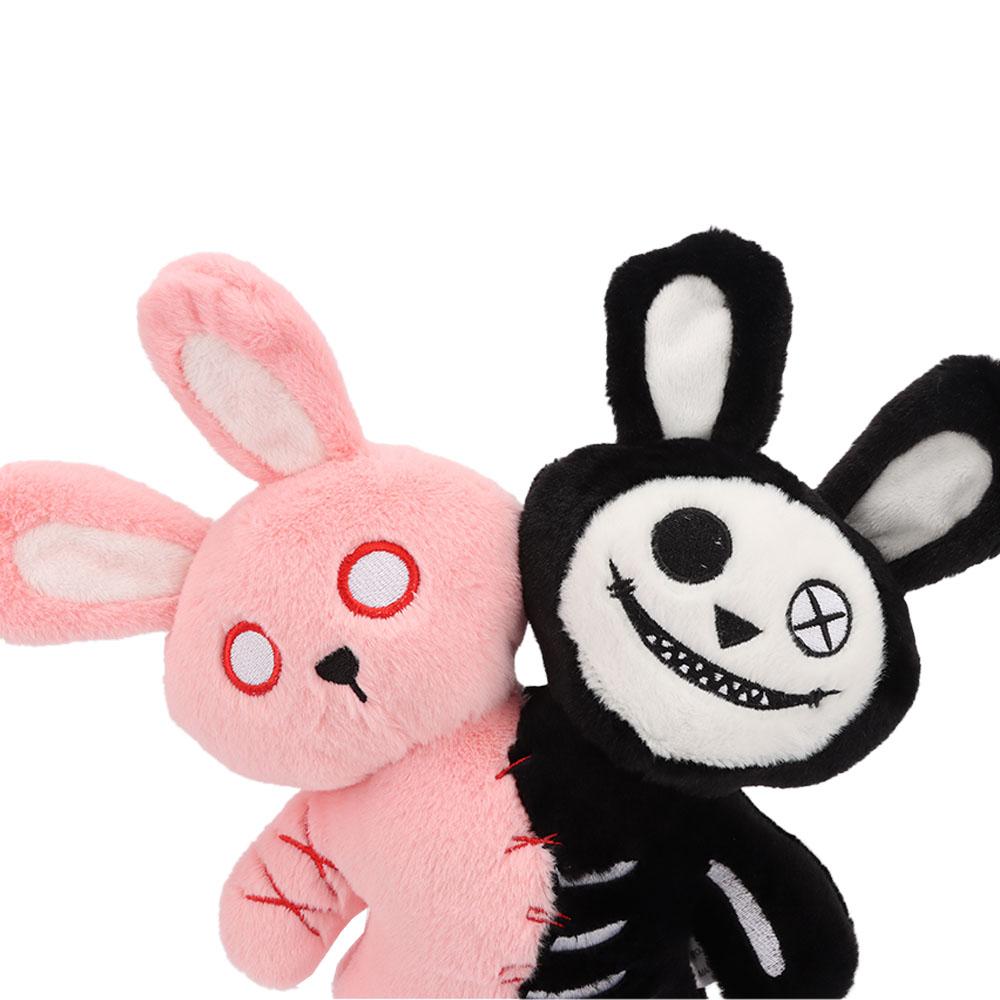 Peluche effrayante Gothique à double tête Crâne Lapin Animal en peluche Jouet lapin Décoration Halloween Cadeau pour enfants