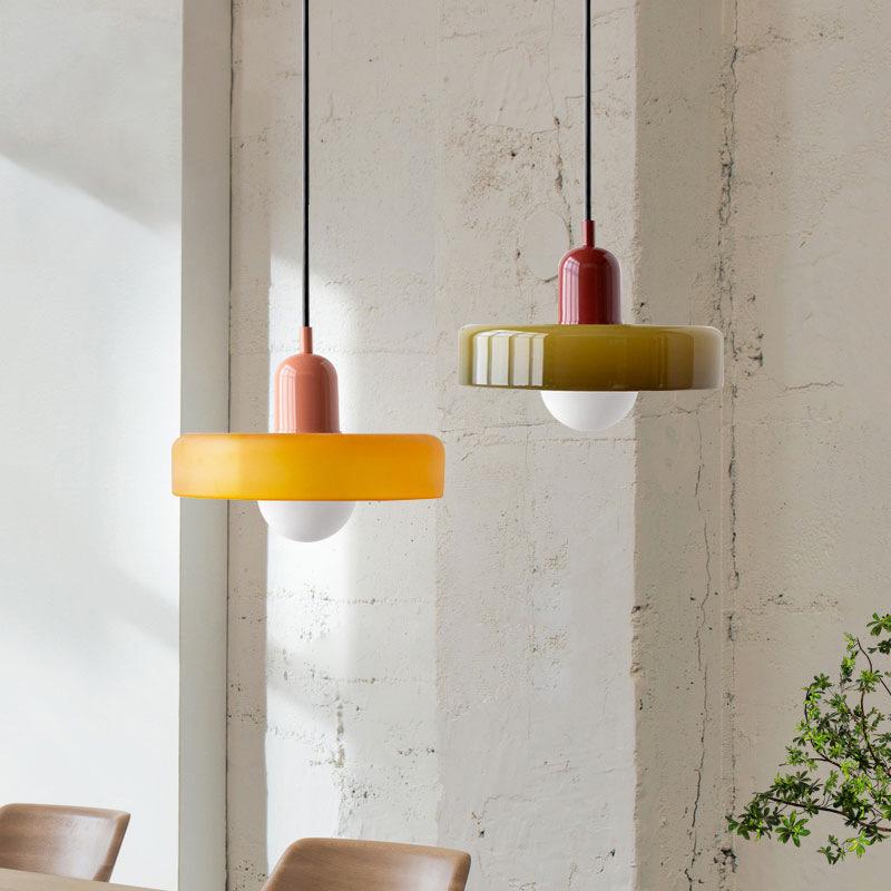 Danish Mid-Century Cream Green Retro Glass Chandelier for Restaurants & Bars