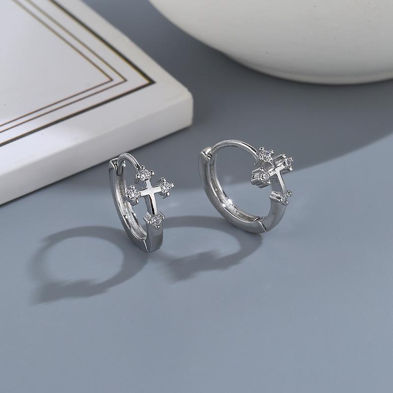 Argento Sterling Croce Stretto Orecchini A Cerchio